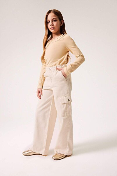 DeFacto Kız Çocuk Wide Leg Kargo Geniş Paça Jean Pantolon D7097A825SP