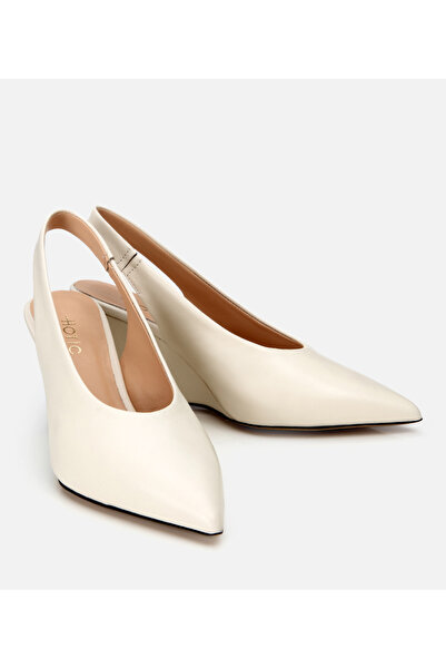 Hotiç Women's Leather Ecru Wedge Heeled Shoes