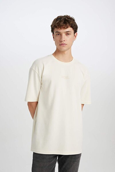 DeFacto Boxy Fit Crew Neck Printed Short Sleeve Heavy Fabric T-Shirt D5494Ax25Sp