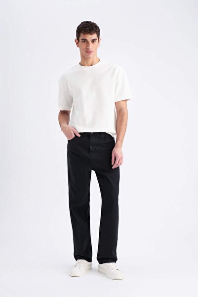 DeFacto %100 Pamuk Baggy Fit Geniş Kalıp Normal Bel Geniş Paça Siyah Jean Pantolon E5388AX25SP