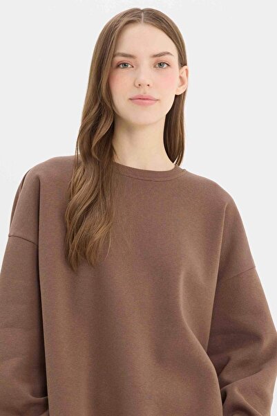 DeFacto Oversize Geniş Kalıp Bisiklet Yaka Kalın Basic Düz Sweatshirt Y1346AZ24WN