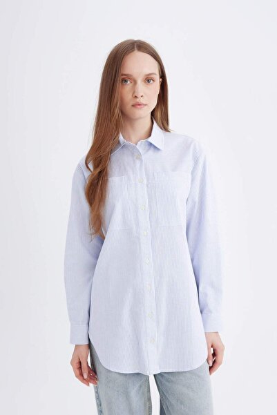 DeFacto Relax Fit Striped Poplin Long Sleeve Shirt Tunic B6879Ax24Au