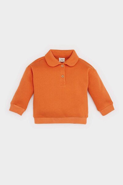 DeFacto Baby Girl Collar Buttoned Soft Feather Inside Sweatshirt D4992A524Wn