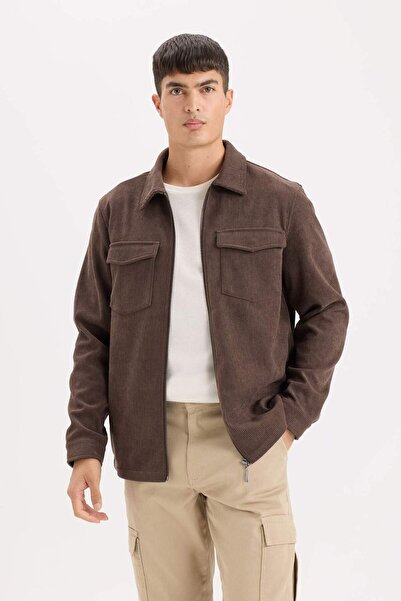 DeFacto Regular Fit Polo Yaka Fitilli Kadife Gömlek Ceket D3380AX24AU