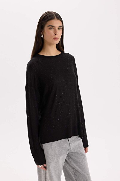 DeFacto Relax Fit Crew Neck Basic Plain Knitwear Sweater D8500Ax24Wn