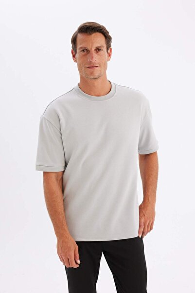 DeFacto Oversize Wide Fit Crew Neck Basic Plain Short Sleeve Heavy Fabric T-Shirt B6494Ax24Au