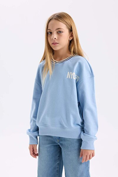 DeFacto Kız Çocuk Relax Fit V Yaka Baskılı Sweatshirt D6987A824WN