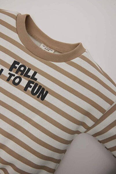 DeFacto Φούτερ Baby Boys Crew Neck με εμπριμέ μαλακό γούνινο ριγέ φούτερ D7583A524WN