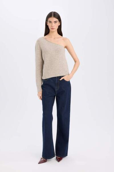 DeFacto Regular Fit One Shoulder Basic Απλό Πλεκτό Πουλόβερ E2308AX24WN