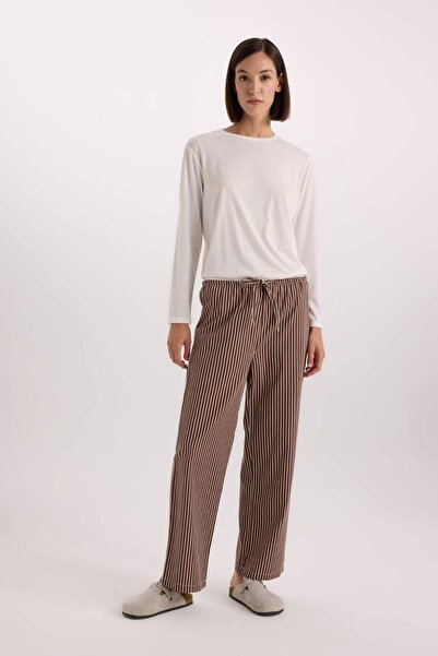 DeFacto Desenli Beli Lastikli Poplin Pijama Altı-Fall in Love E3039AX24WN