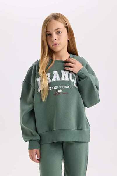 DeFacto Kız Çocuk 2li Takım Baskılı Sweatshirt Beli Lastikli Eşofman Altı D2216A824WN