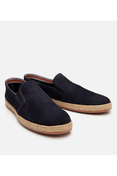 Hotiç Men's Suede Leather Navy Blue Perforated Flexible Sole Espadrille