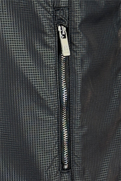 BESSA Black Stand Collar Tracksuit Set Parachute Fabric Detailed Zipper Pocket Straight Leg Men's