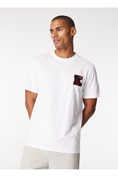 Karl Lagerfeld Bisiklet Yaka Baskılı Beyaz Erkek T-Shirt 240M2204100