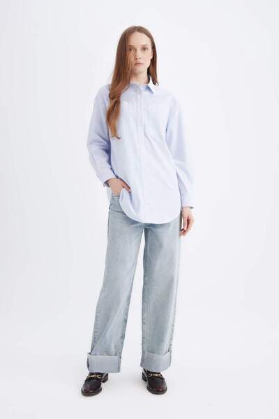 DeFacto Relax Fit Striped Poplin Long Sleeve Shirt Tunic B6879Ax24Au