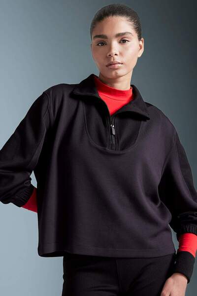 DeFacto Defactofit Oversize Wide Fit Stand Collar Zip Modal Sports Sweatshirt D0388Ax24Au