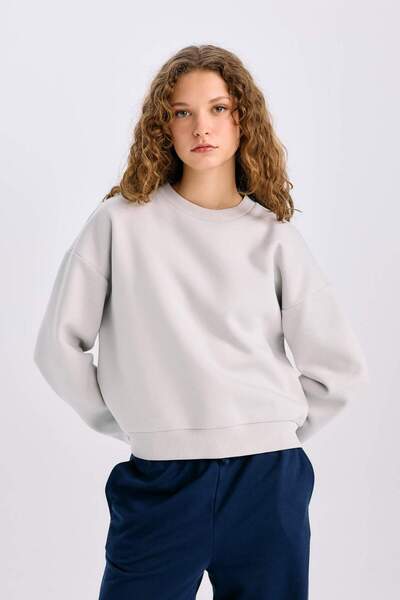 DeFacto Regular Fit Crew Neck Χοντρό Basic Απλό Φούτερ D6645AX24WN