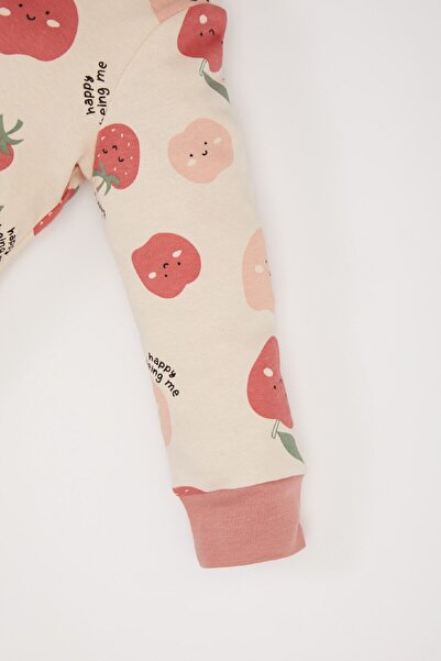 DeFacto Kız Bebek Pijama Takımı Bisiklet Yaka Meyve Desenli Uzun Kollu Üst Beli Lastikli Uzun Alt D7171A524W