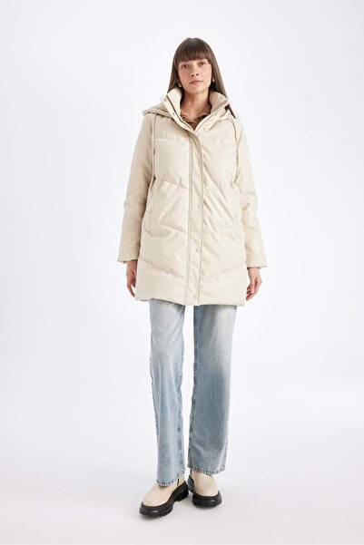 DeFacto Waterproof Long Puffer Coat Parka Heat Insulated Quilted Hooded Puffer A0873Ax24Wn