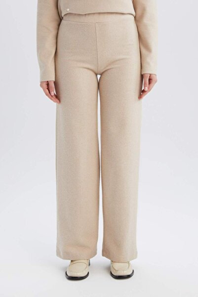 DeFacto Triko Pantolon Wide Leg Geniş Bol Paça Selanik Kumaş Basic Düz D0361AX24AU