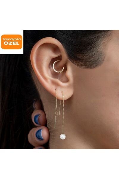 Piano Jewellery 14 Ayar Altın Cabaret Inci Sallantılı Küpe 3.5 Mm