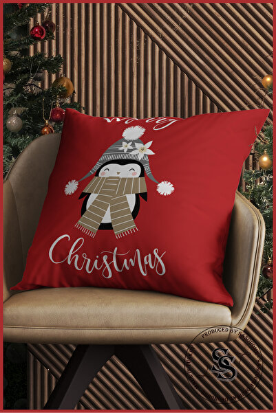 SasoHome Față de pernă cu imprimare digitală cu model pinguin vesel de Anul Nou