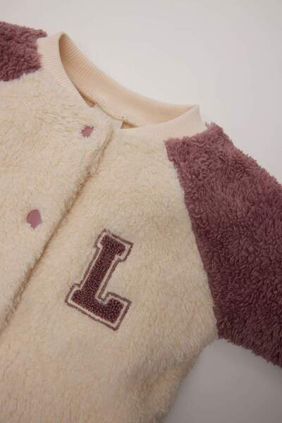 DeFacto Kız Bebek Baskılı Bisiklet Yaka Çıtçıtlı Welsoft Pelüş Hırka D6675A524WN