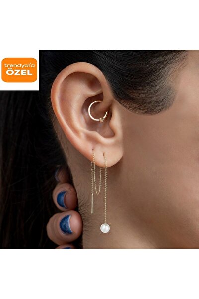 Piano Jewellery 14 Ayar Altın Cabaret Inci Sallantılı Küpe 3.5 Mm