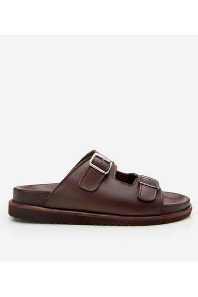Hotiç Men's Leather Brown Comfortable Sole Slippers