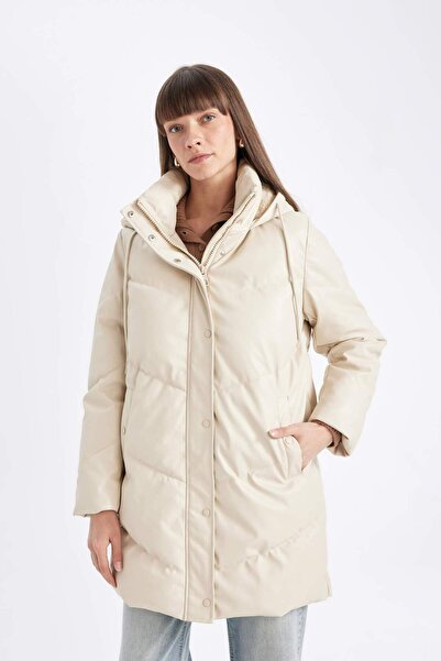 DeFacto Waterproof Long Puffer Coat Parka Heat Insulated Quilted Hooded Puffer A0873Ax24Wn