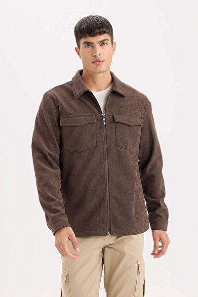 DeFacto Regular Fit Polo Yaka Fitilli Kadife Gömlek Ceket D3380AX24AU