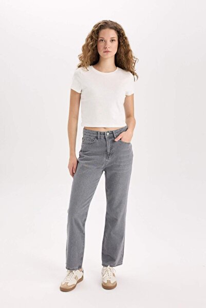DeFacto Straight Fit Yüksek Bel Bilek Boy Jean Yıkamalı Pantolon E3416AXNS