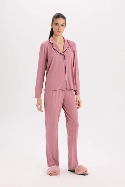 DeFacto Pijama Takımı Regular Fit Uzun Kollu Üst Uzun Alt-Fall in Love E1804AX24WN