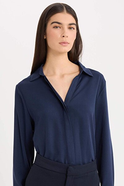 DeFacto Regular Fit Basic Пряма сорочка з довгими рукавами D9196AX24AU