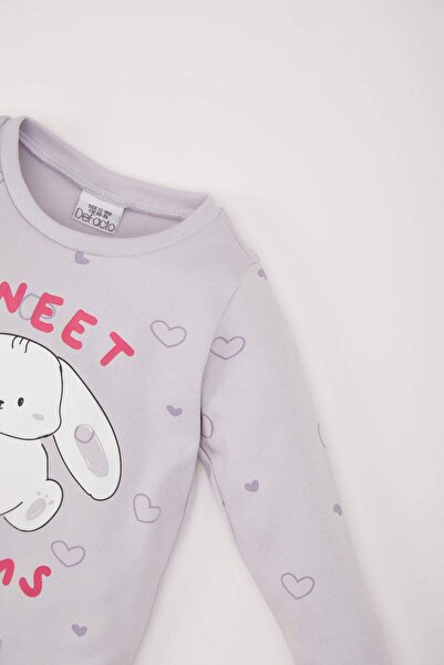 DeFacto Kız Bebek Pijama Takımı Tavşan Baskılı Uzun Kollu Üst Beli Lastikli Uzun Alt D7163A524WN