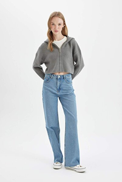 DeFacto Regular Fit Kapüşonlu Fermuarlı Triko Hırka C7335AX24WN