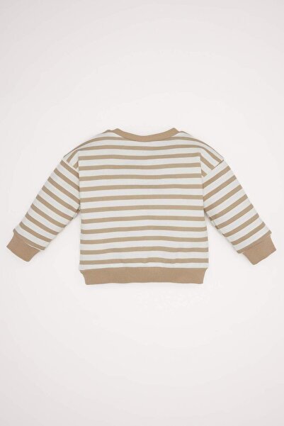DeFacto Erkek Bebek Bisiklet Yaka Baskılı İçi Yumuşak Tüylü Çizgili Sweatshirt D7583A524WN