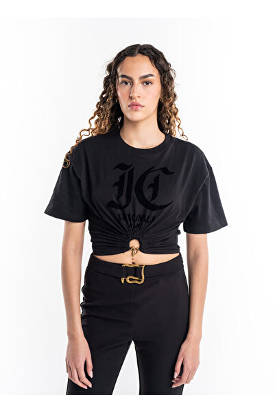 Just Cavalli Yuvarlak Yaka Düz Siyah Kadın T-Shirt 76PAHG01