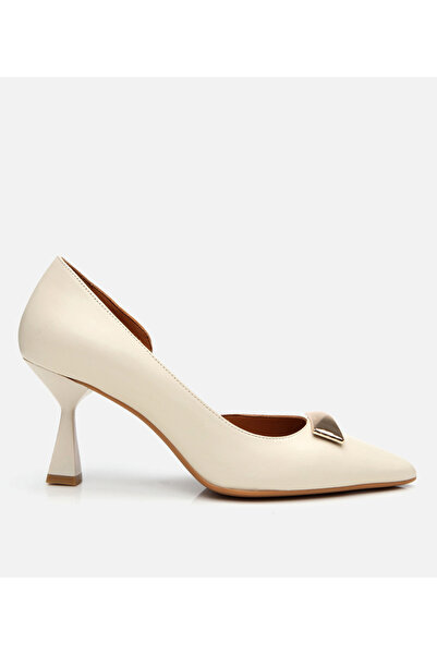 Hotiç Women's Leather Ecru Medium Heeled Stiletto