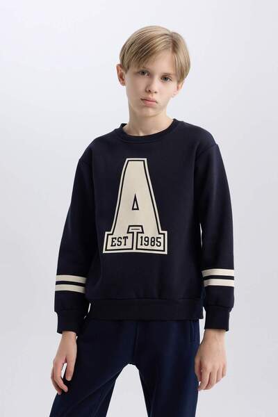DeFacto Erkek Çocuk Bisiklet Yaka Baskılı Sweatshirt D4342A824WN