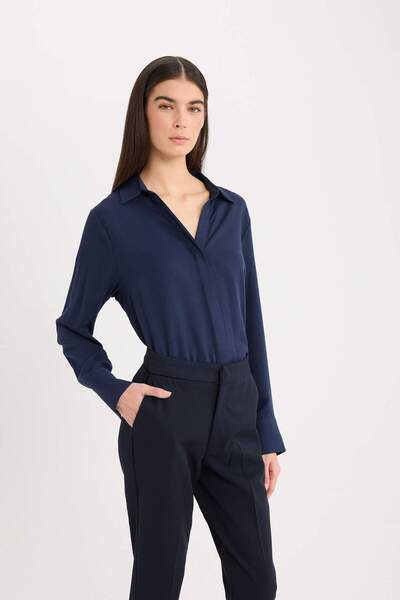 DeFacto Regular Fit Basic Düz Uzun Kollu Gömlek D9196AX24AU