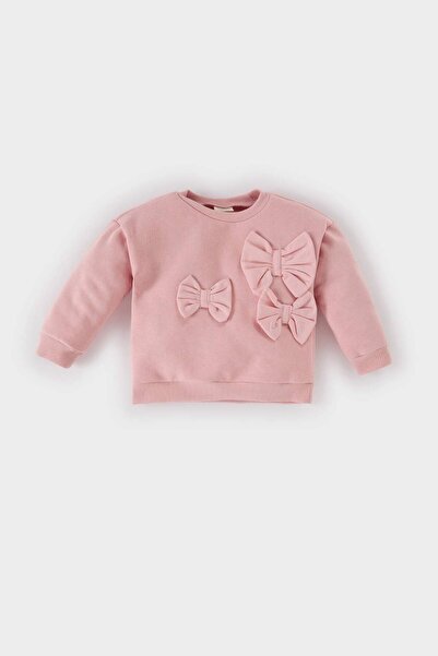 DeFacto Kız Bebek Bisiklet Yaka Fiyonklu Sweatshirt D6267A524WN