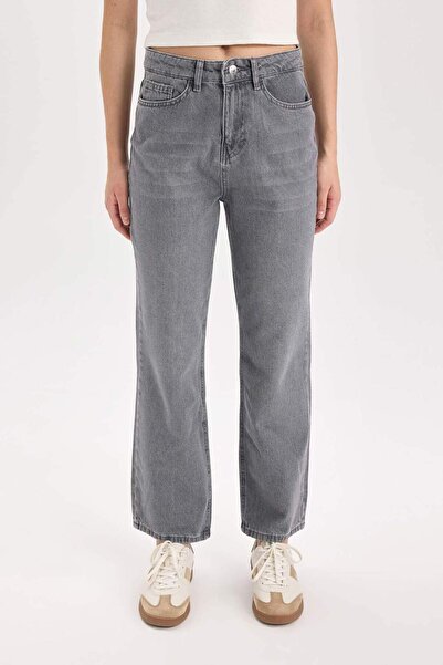 DeFacto Straight Fit Yüksek Bel Bilek Boy Jean Yıkamalı Pantolon E3416AXNS