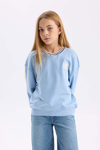 DeFacto Kız Çocuk Relax Fit V Yaka Baskılı Sweatshirt D6987A824WN