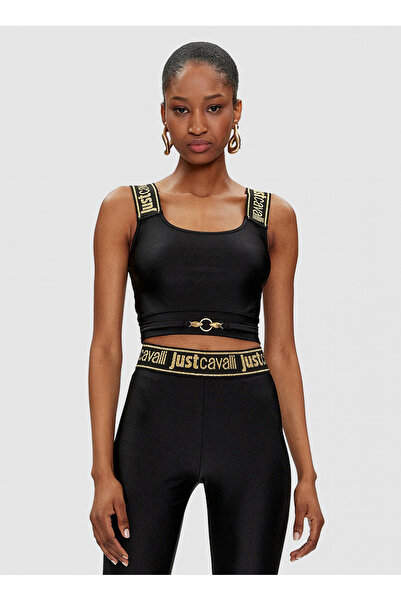 Just Cavalli Kare Yaka Düz Siyah Kadın T-Shirt 76PAM2A6