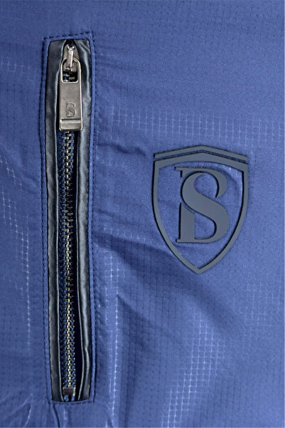 BESSA Blue Stand Collar Tracksuit Set Parachute Fabric Detailed Zipper Pocket Straight Leg Men's