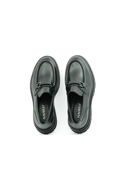 Tuna Hakiki Deri Kalın Tabanlı Loafer Siyah Erkek Ayakkabı - 3042