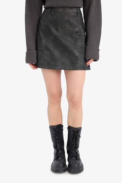DeFacto Coool A-Line Washed High Waist Faux Leather Mini Skirt D3017Ax24Wn