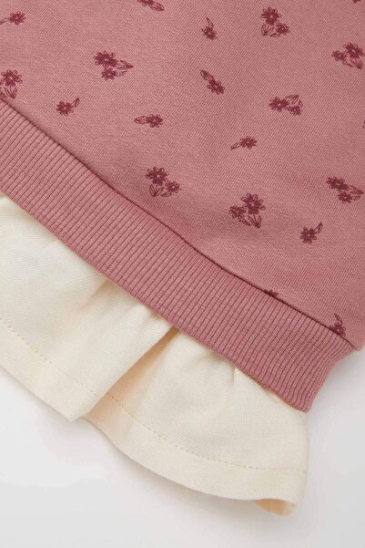 DeFacto Kız Bebek Bisiklet Yaka Çiçekli İçi Yumuşak Tüylü Sweatshirt D7184A524WN