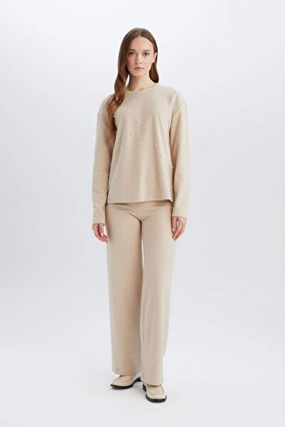 DeFacto Knitwear Trousers Wide Leg Wide Loose Leg Thessaloniki Fabric Basic Plain D0361Ax24Au